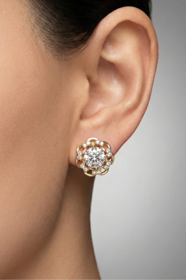 Xuping 14K Çiçekli Taşlı Klipsli Kadın Küpe Kararmaz Kadın Takı Xuping Küpe