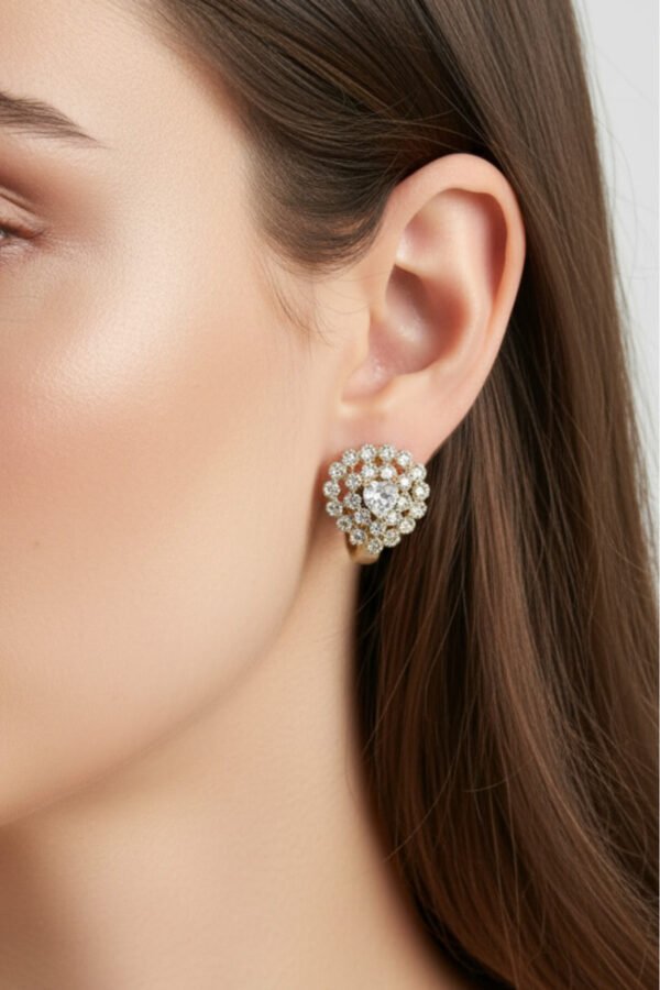 Xuping 14K Asimetrik Taşlı Klipsli Kadın Küpe Kararmaz Kadın Takı Xuping Küpe