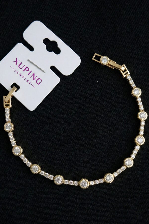 Xuping 14K Su Yolu Yuvarlak Taşlı Kadın Bileklik – 17+2 cm | Altın Renk Kararmaz Xuping Takı