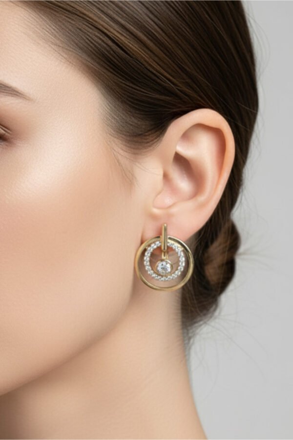 Xuping 14K Yuvarlak Taşlı Klipsli Kadın Küpe Kararmaz Kadın Takı Xuping Küpe