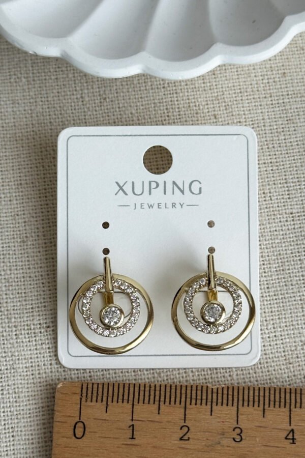 Alternative view of Xuping 14K Yuvarlak Taşlı Klipsli Kadın Küpe Kararmaz Kadın Takı Xuping Küpe