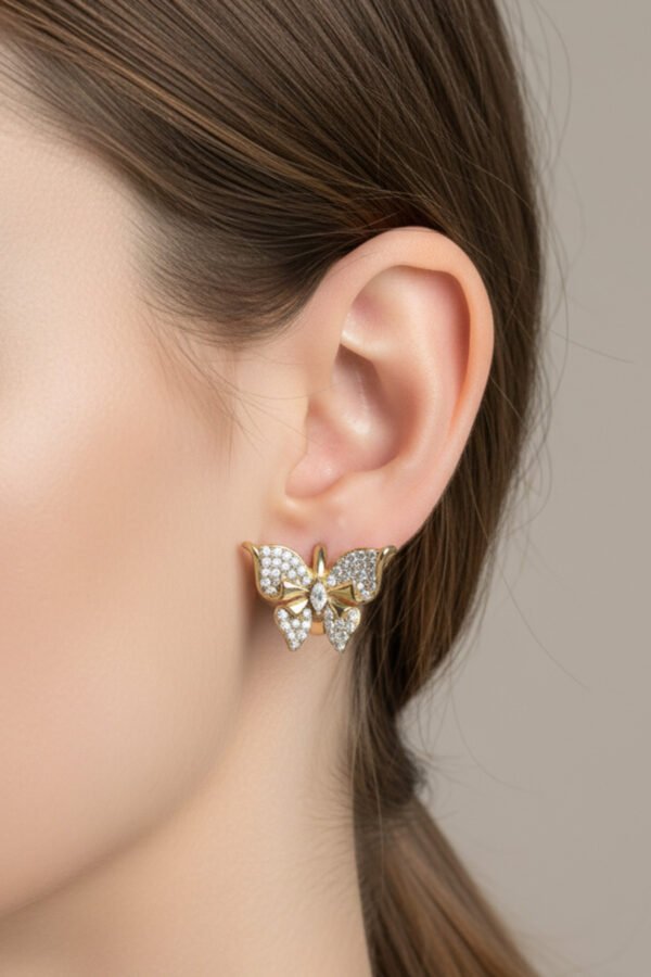 Xuping 14K Taşlı Kelebekli Klipsli Kadın Küpe Kararmaz Kadın Takı Xuping Küpe