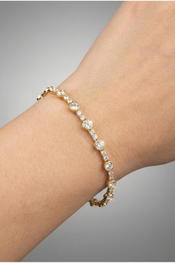 Alternative view of Xuping 14K Su Yolu Yuvarlak Taşlı Kadın Bileklik – 17+2 cm | Altın Renk Kararmaz Xuping Takı