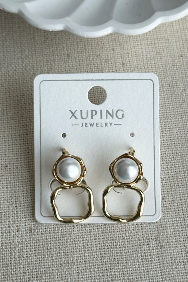 Xuping 14K İncili Kare Klipsli Kadın Küpe Kararmaz Kadın Takı Xuping Küpe