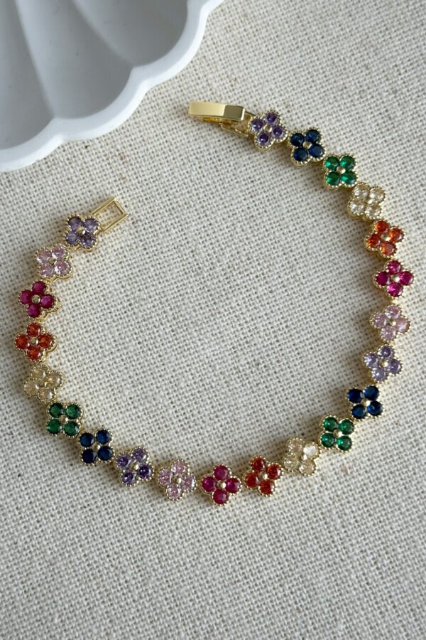 Çelik 14K Renkli Çiçek Zincir 17 cm Kadın Bileklik Altın Renkli Kadın Çelik Bileklik