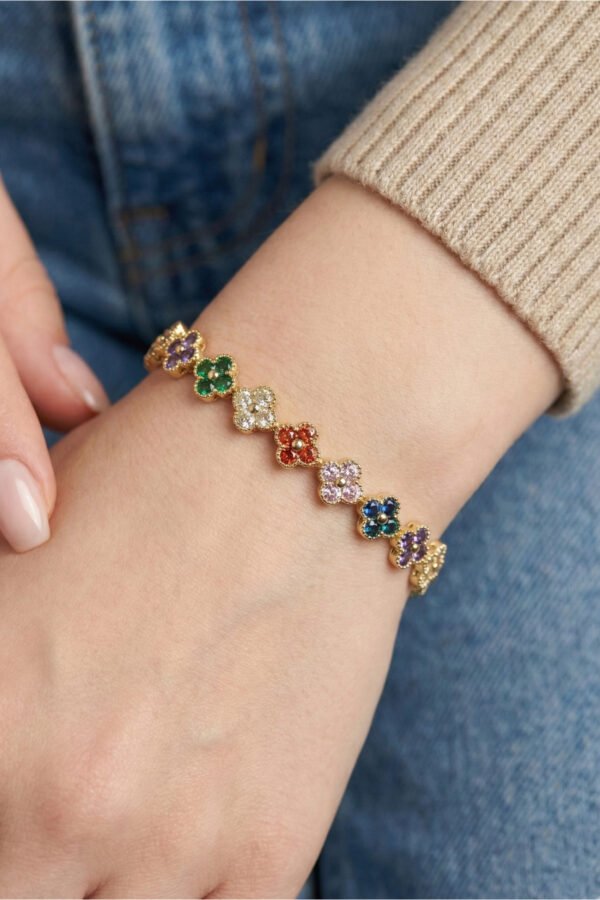 Alternative view of Çelik 14K Renkli Çiçek Zincir 17 cm Kadın Bileklik Altın Renkli Kadın Çelik Bileklik