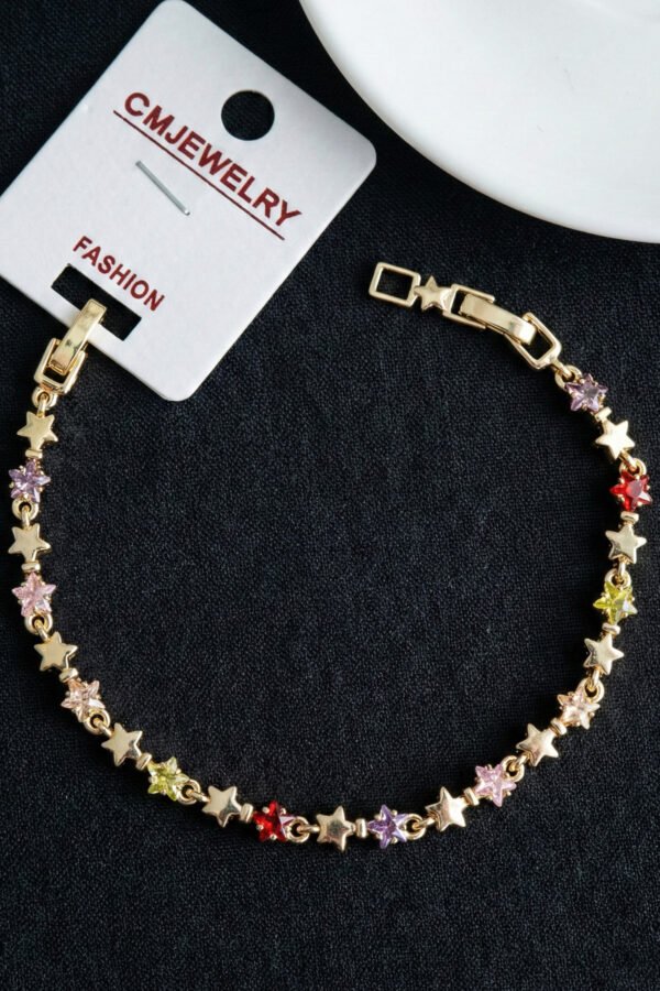 CM 14K Renkli Taşlı Yıldızlı Kadın Bileklik – 17+2 cm | Altın Renk Kararmaz CM Takı