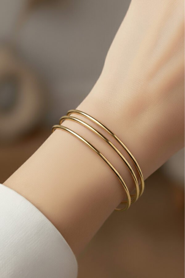 Çelik 22K 3'lü Oval Kadın Bilezik 6,5 cm Çap 20 cm Altın Renkli Kadın Bilezik