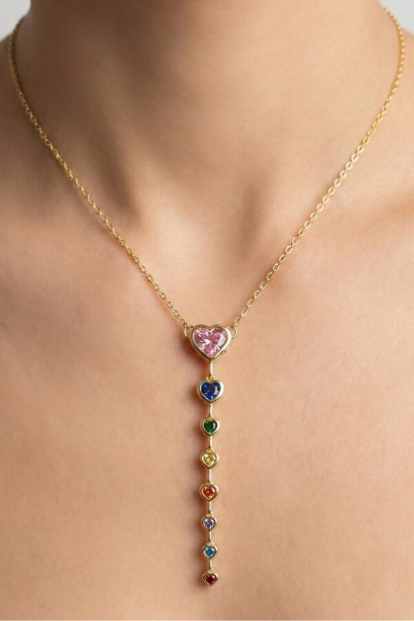 Çelik 14K Renkli Kalp Kolye 40+5 cm | Altın Renkli Kararmaz Takı Kadın Çelik Kolye