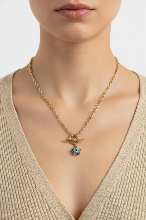 Alternative view of Xuping 14K Yıldız Nazar Kadın Kolye 45 cm | Altın Renkli Kararmaz Kadın Takı Xuping Kolye