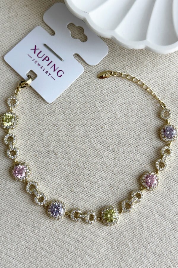 Xuping 14K Renkli Taşlı Kare Zincir Kadın Bileklik 17+2 cm Altın Renkli Xuping Takı Bileklik