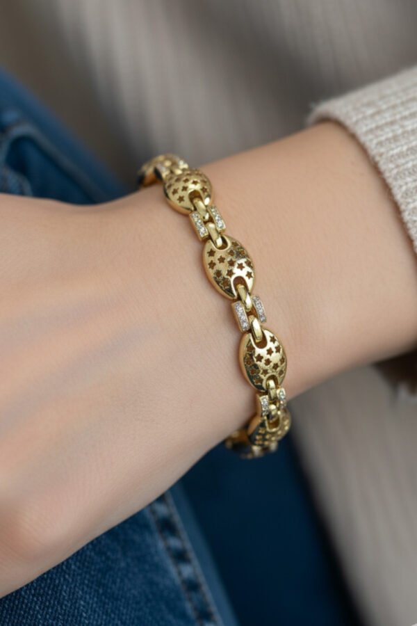 Xuping 14K Yıldız Oval Taşlı Zincir Kadın Bileklik 17+2 cm Altın Renkli Xuping Takı Bileklik