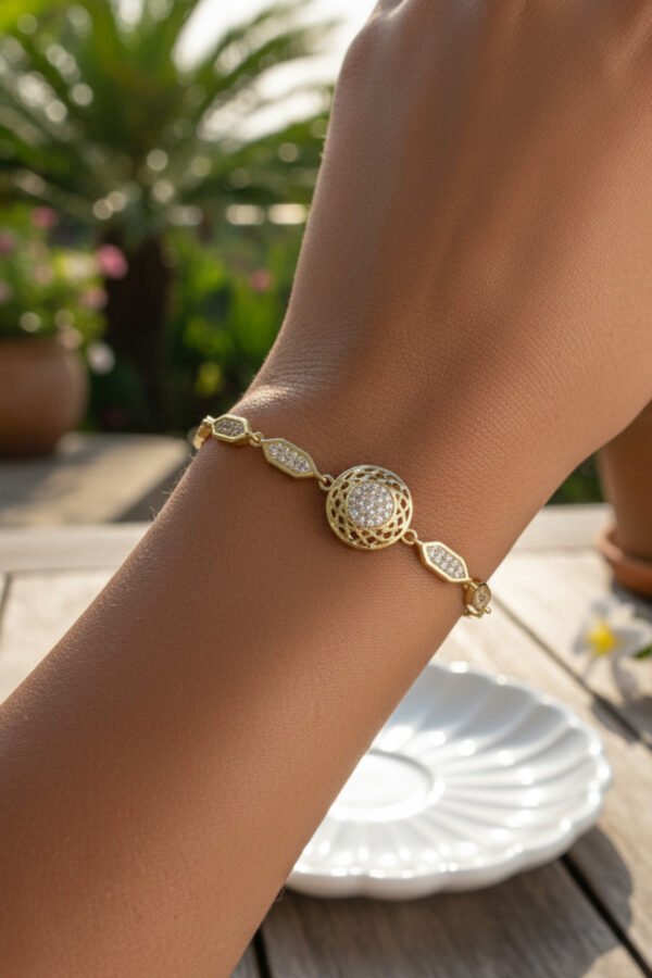 Xuping 14K Yuvarlak Orta Taşlı Zincir Kadın Bileklik 17+2 cm Altın Renkli Xuping Takı Bileklik