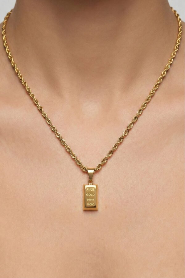 Çelik 22K Külçe Alttın Uçlu Kolye 40+5 cm | Altın Renkli Kararmaz Takı Kadın Çelik Kolye