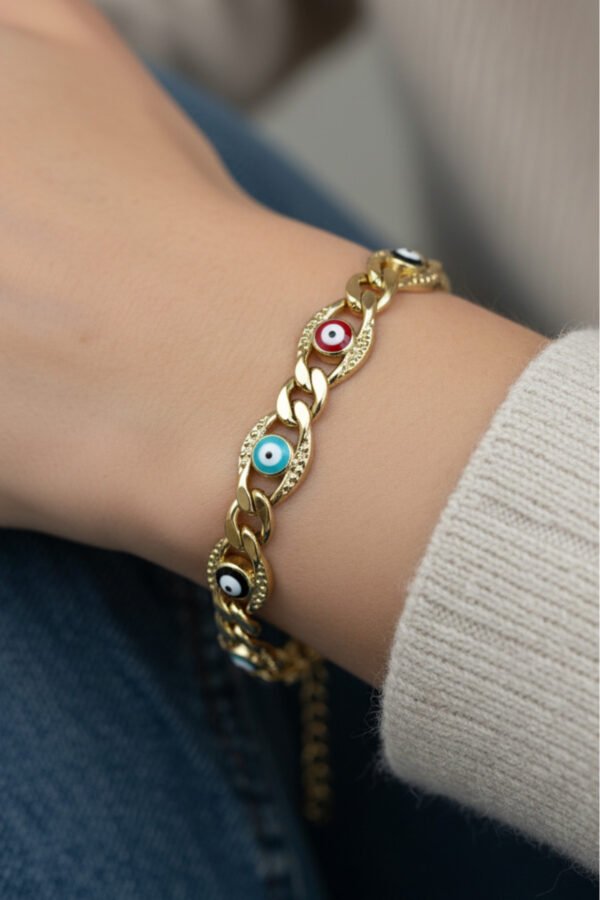 Xuping 14K Nazar Boncuklu Zincir Kadın Bileklik 19+3 cm Altın Renkli Xuping Takı Bileklik