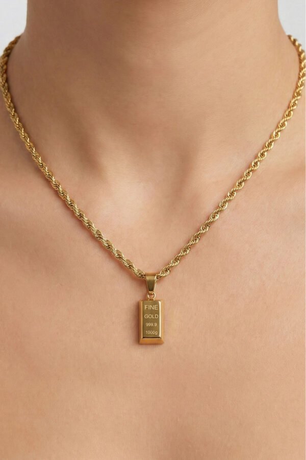 Alternative view of Çelik 22K Külçe Alttın Uçlu Kolye 40+5 cm | Altın Renkli Kararmaz Takı Kadın Çelik Kolye