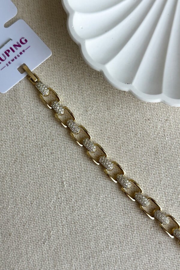 Xuping 14K Dikdörtgen Taşlı Zincir Kadın Bileklik 17+2 cm Altın Renkli Xuping Takı Bileklik