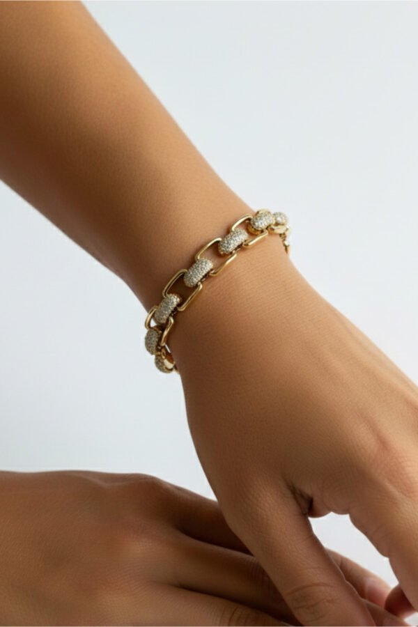 Alternative view of Xuping 14K Dikdörtgen Taşlı Zincir Kadın Bileklik 17+2 cm Altın Renkli Xuping Takı Bileklik