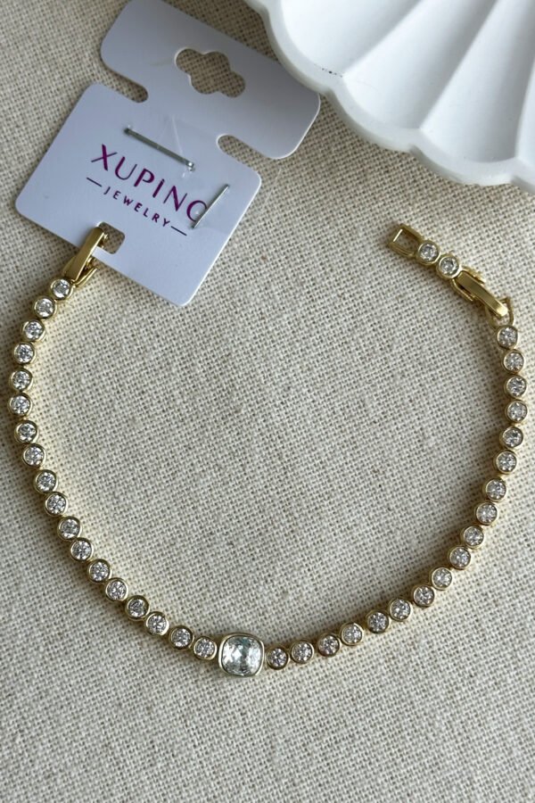 Xuping 14K Taşlı Kare Tek Taş Kadın Bileklik 17+2 cm Altın Renkli Xuping Takı Bileklik