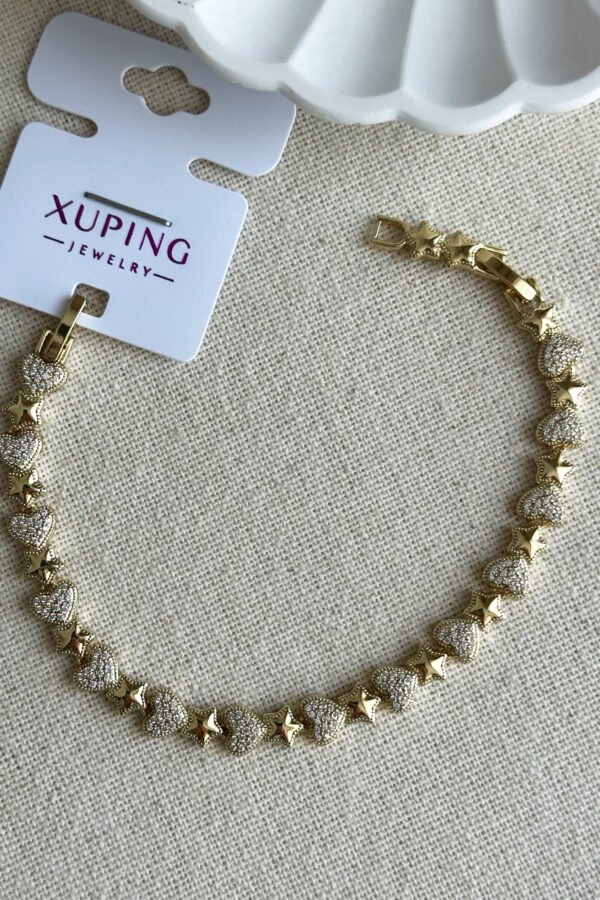 Xuping 14K Taşlı Kalpli Yıldız Kadın Bileklik 17+2 cm Altın Renkli Xuping Takı Bileklik