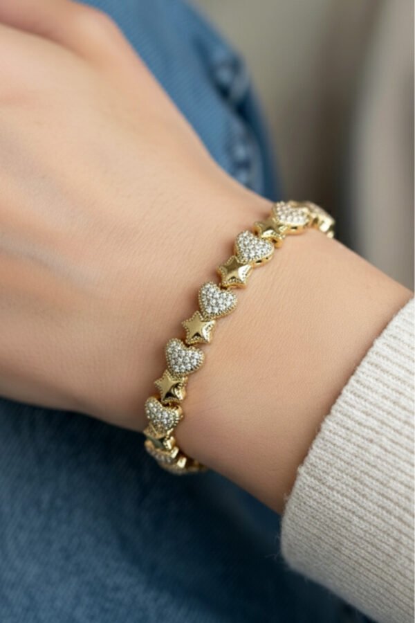 Alternative view of Xuping 14K Taşlı Kalpli Yıldız Kadın Bileklik 17+2 cm Altın Renkli Xuping Takı Bileklik