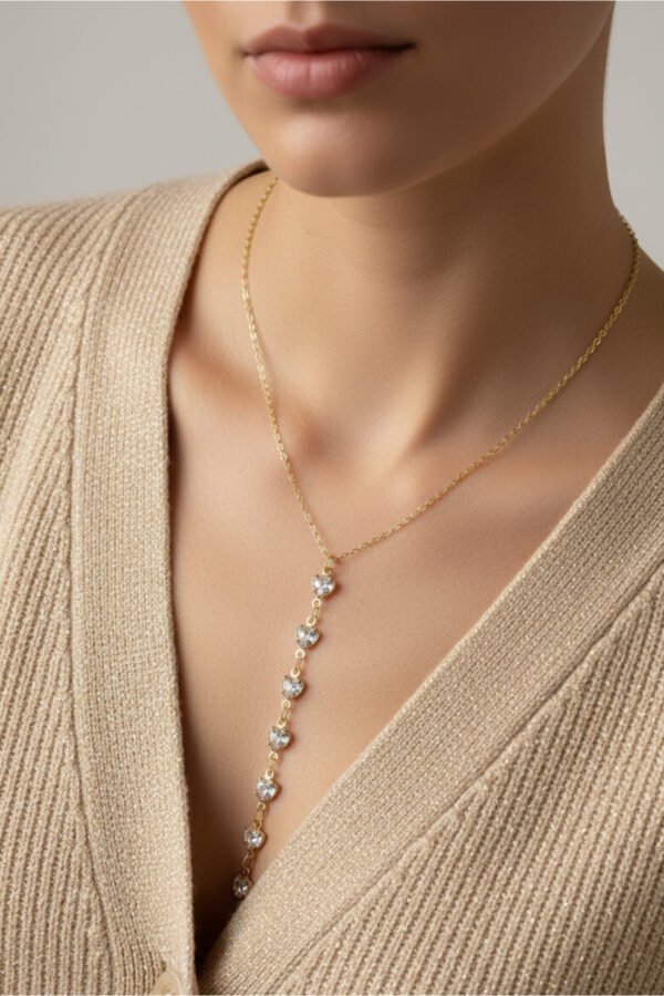 Alternative view of Çelik 14K Zincir Kalpli Y Kolye 45 cm | Altın Renkli Kararmaz Kadın Takı Çelik Kolye