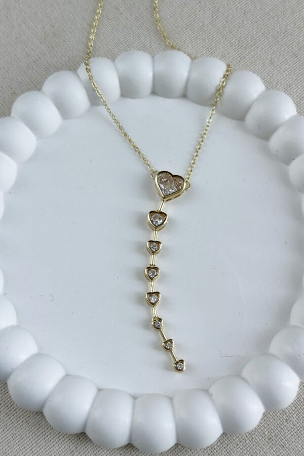 Alternative view of Çelik 14K Kalpli Zincir Y Kolye 45 cm | Altın Renkli Kararmaz Kadın Takı Çelik Kolye