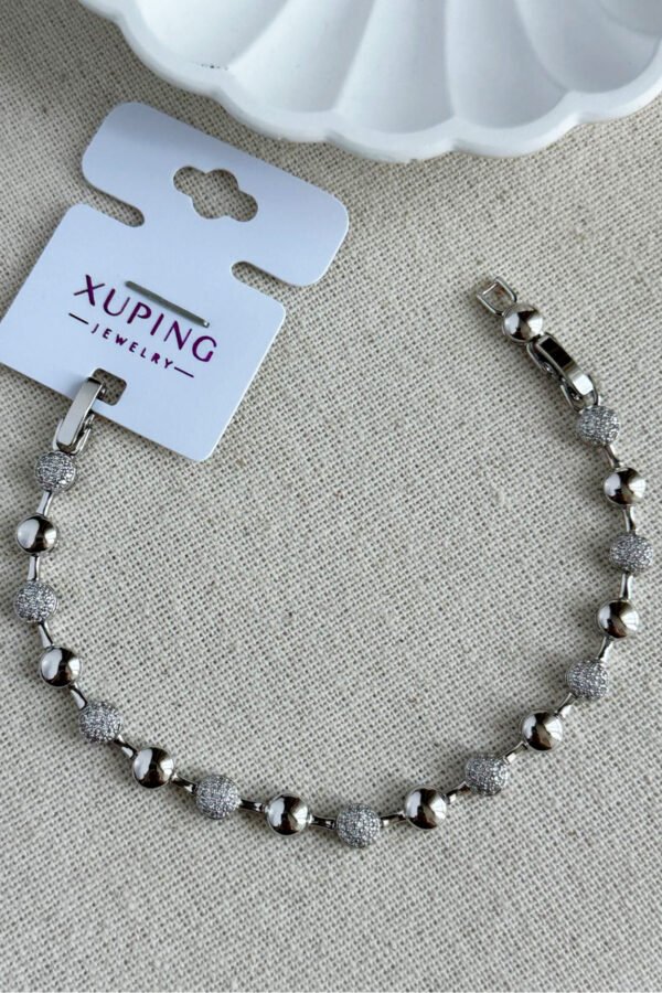 Xuping Yuvarlak Taşlı Zincir Kadın Bileklik 17+2 cm Gümüş Renkli Xuping Takı Bileklik