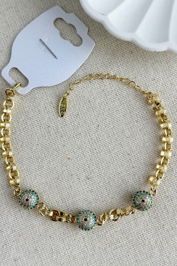 Alternative view of YSX 14K Taşlı Nazar Toplu Zincir Kadın Bileklik 18 + 3 cm Altın Renkli YSX Takı Bileklik