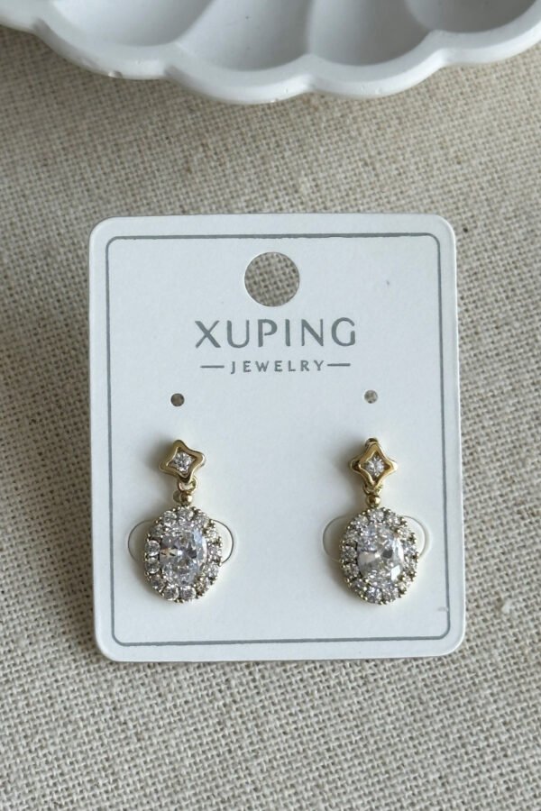 Xuping 14K Taşlı Oval Taşlı Vidalı Kadın Küpe Kararmaz Xuping Takı Küpe