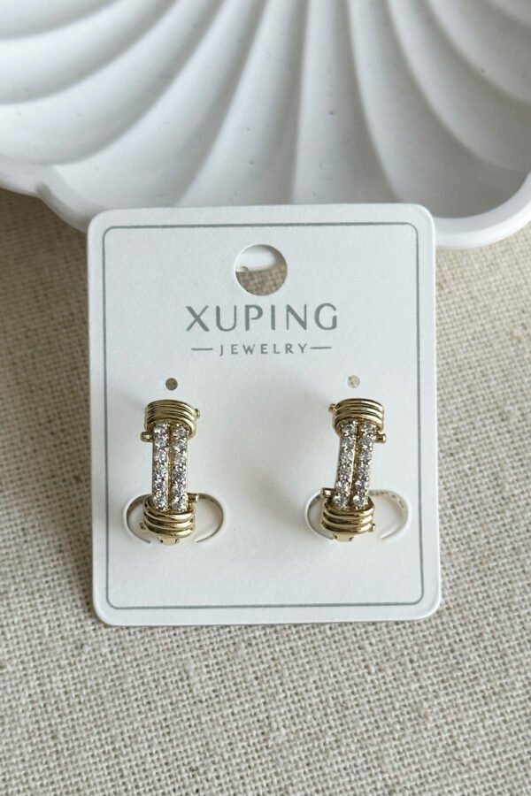 Xuping 14K Taşlı Oval Halka Klipsli Kadın Küpe Kararmaz Xuping Takı Küpe