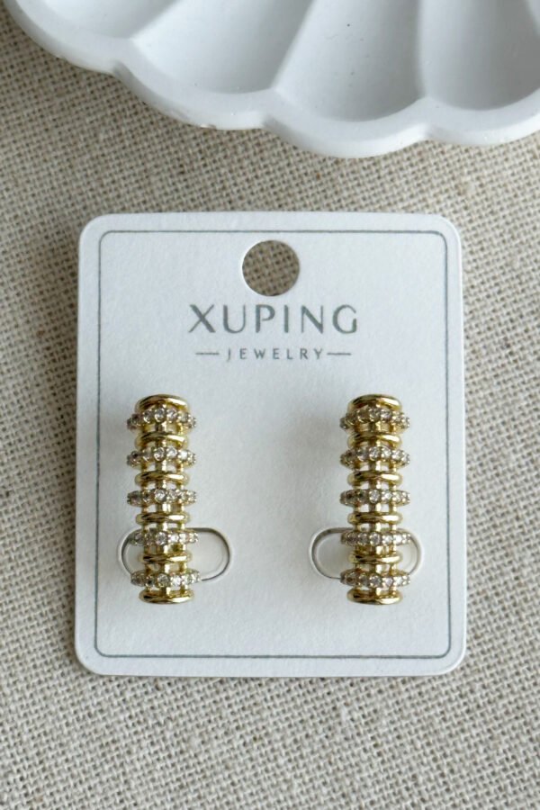 Xuping 14K Çubuk Taşlı Klipsli Kadın Küpe Kararmaz Xuping Takı Küpe