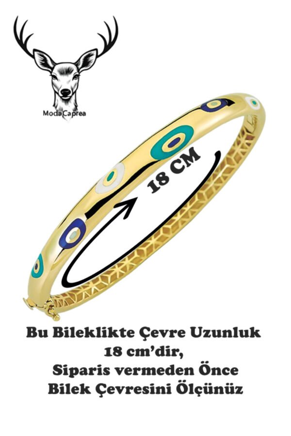 Alternative view of Çelik 14K Taşlı Nazar Oval Kadın Kelepçe Bileklik – 18 cm | Altın Renk Kararmaz Çelik Takı