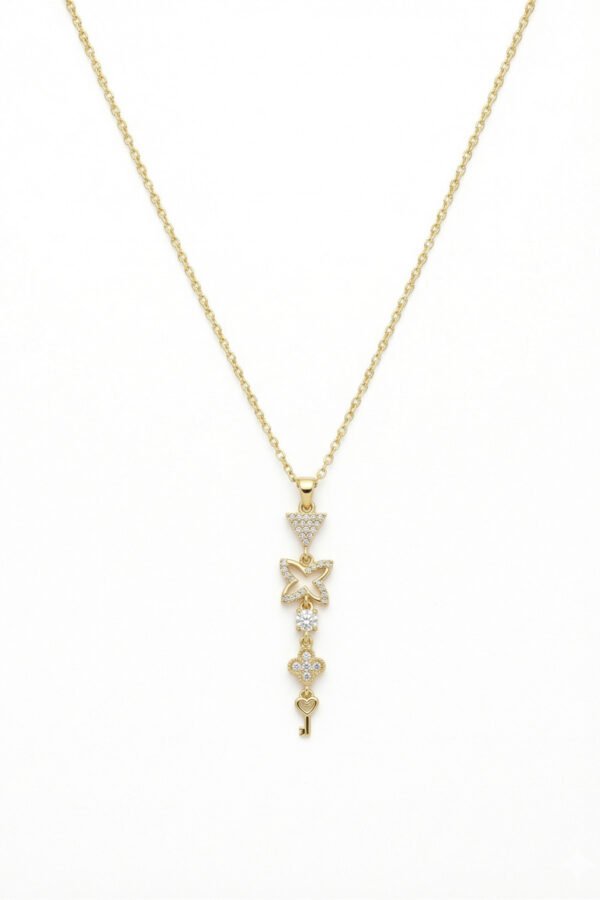 Alternative view of Çelik 14K Çiçekli Y Kolye 40+5 cm | Altın Renkli Kararmaz Takı Kadın Çelik Kolye