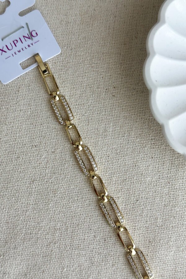 Xuping 14K Dikdörtgen Zincir Kadın Bileklik – 19 cm | Altın Renk Kararmaz Xuping Takı