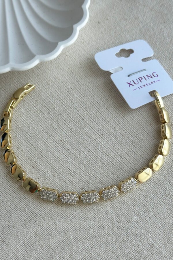 Xuping 14K Taşlı Oktagon Taşlı Zincir Kadın Bileklik – 17+2 cm | Altın Renk Kararmaz Xuping Takı