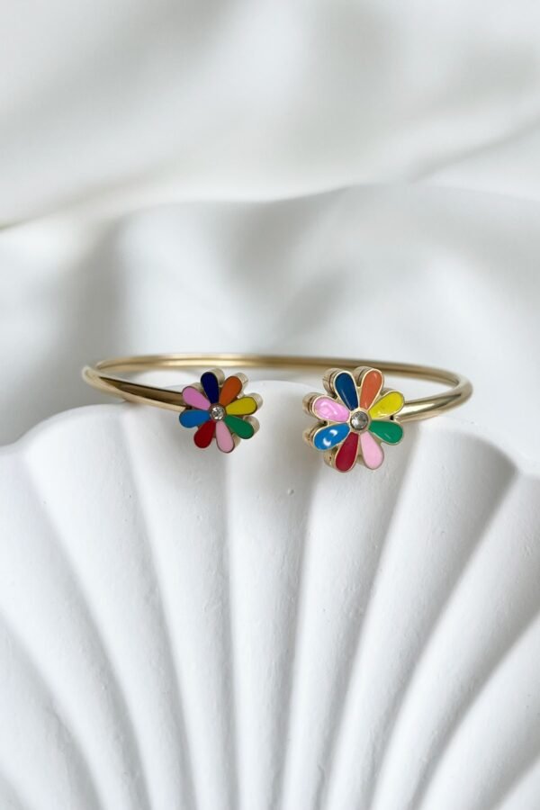 Alternative view of Çelik 18 Cm Çevreli Renkli Papatya Kadın Kelepçe Altın Renkli Karamaz