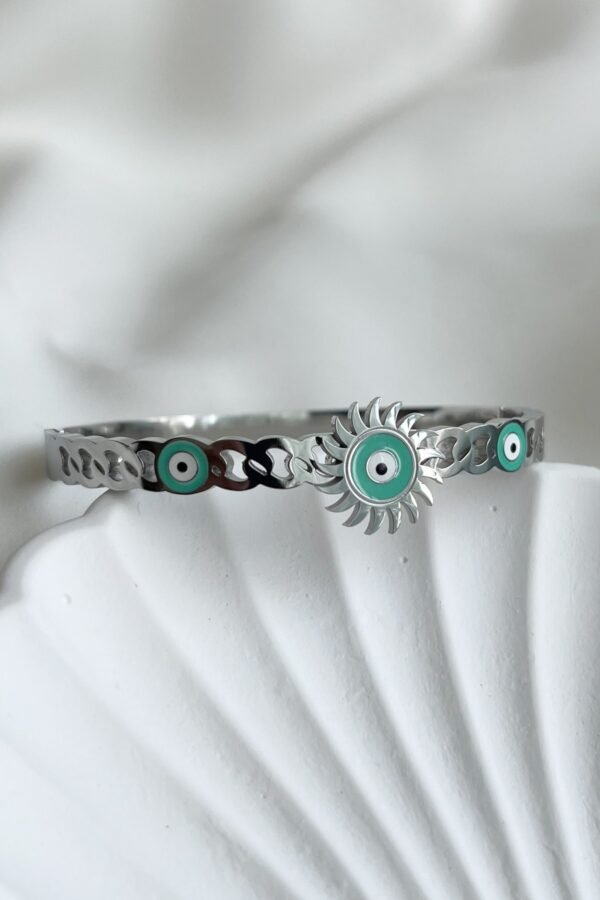 Alternative view of Çelik 18 Cm Çevreli Nazarlı Güneş Kadın Kelepçe Gümüş Renkli Karamaz