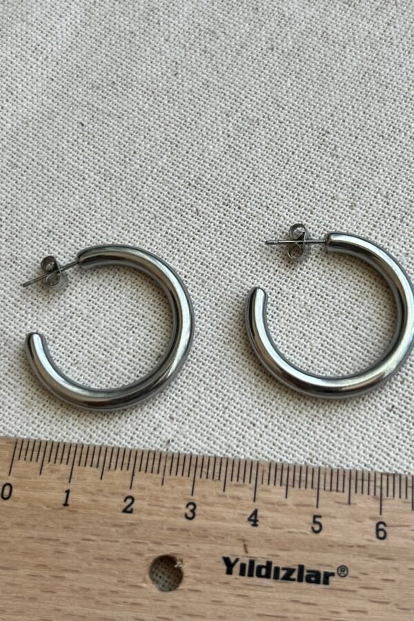 Alternative view of Caprea Çelik Halka Küpe Kadın Kararmaz Gümüş Renkli Küpe