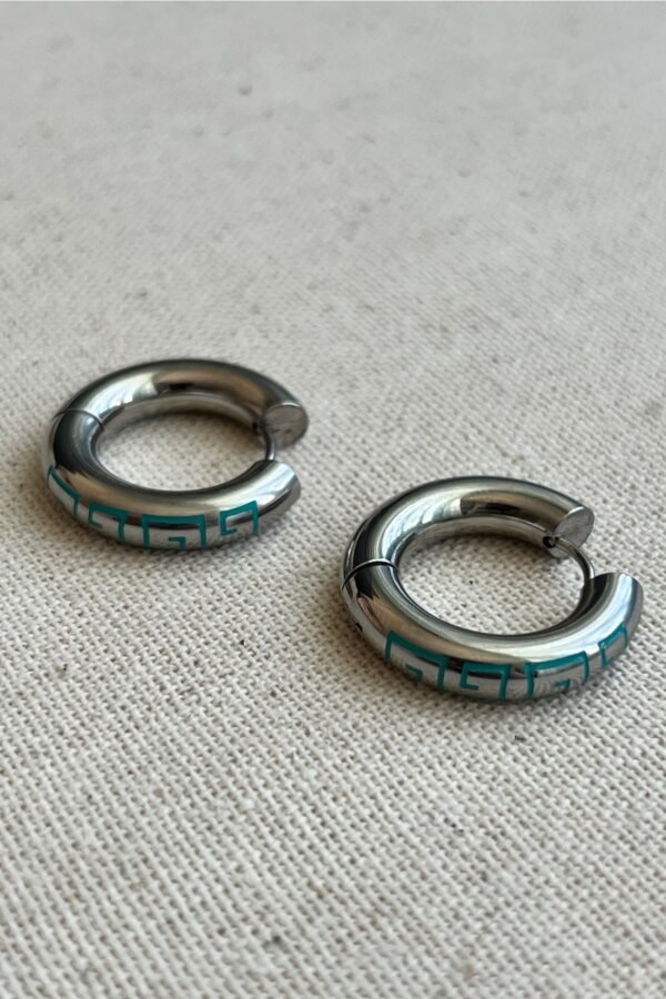 Caprea Çelik Mineli Halka Küpe Kadın Kararmaz Gümüş Renkli Mavi Küpe