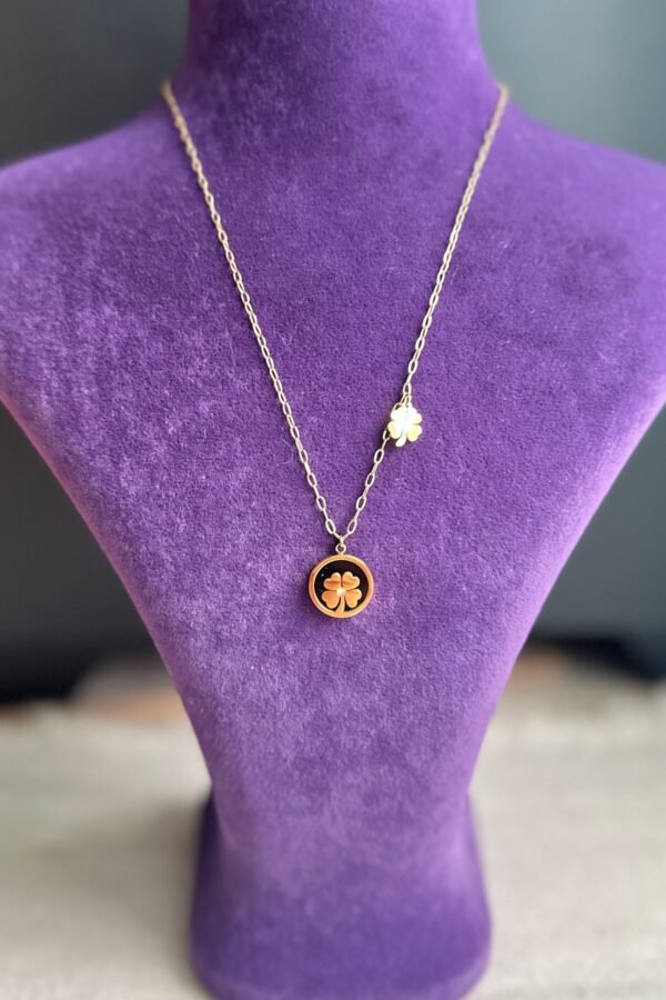 Çelik Zincir Yonca Kolye Altın Renkli Kadın 45 Cm Zincirli