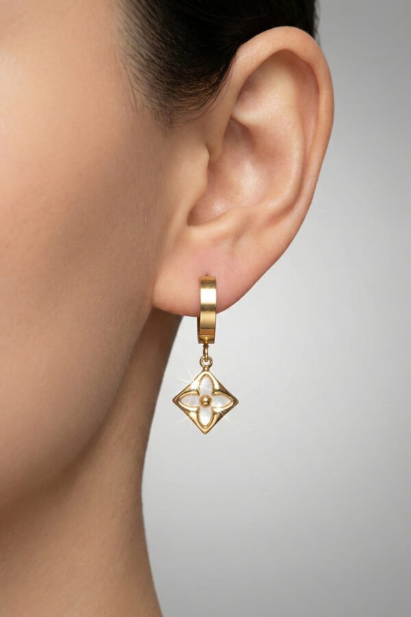 Çelik 22K Kare Küpe Kadın Altın Renkli Kararmaz Küpe