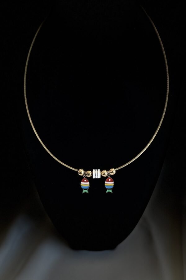 Caprea Çelik Balıklı Pndr Kolye Altın Renkli Kararmaz Kolye 45 Cm Zincirli