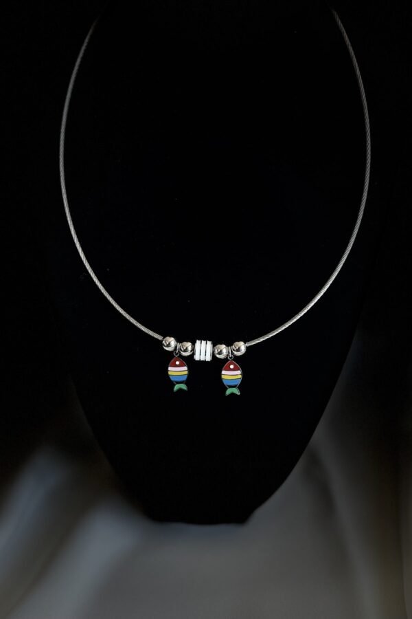 Caprea Çelik Pndr Balıklı Kolye Gümüş Renkli Kararmaz Kolye 45 Cm Zincirli