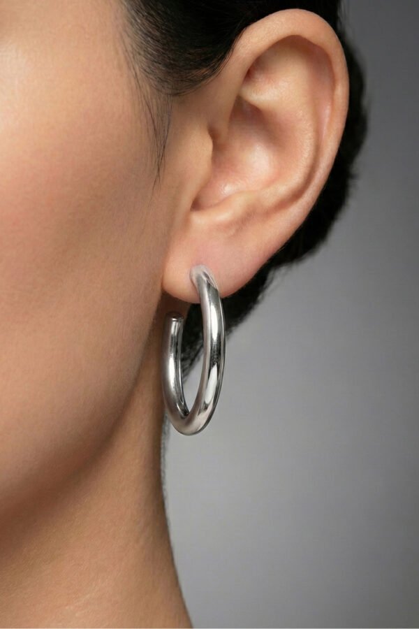 Caprea Çelik Halka Küpe Kadın Kararmaz Gümüş Renkli Küpe