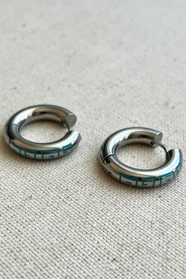 Alternative view of Caprea Çelik Mineli Halka Küpe Kadın Kararmaz Gümüş Renkli Mavi Küpe